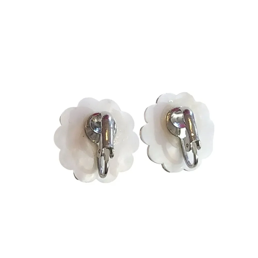 Vintage AB Rhinestone Shimmer Pink Leaf Clip On Earrings